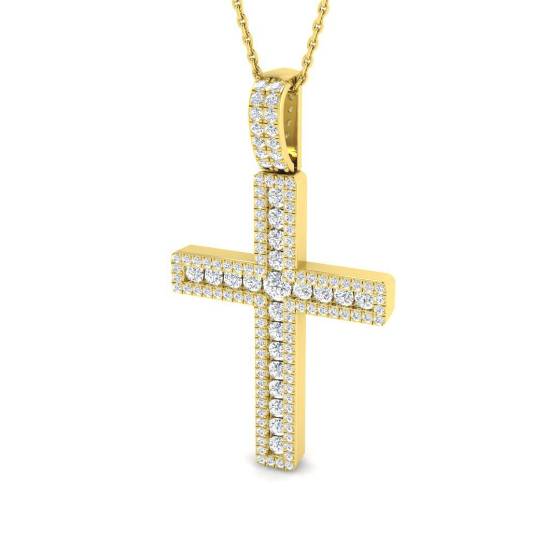 0.87ct I1/G Round cut Diamond Cross Pendant in 9k Yellow Gold