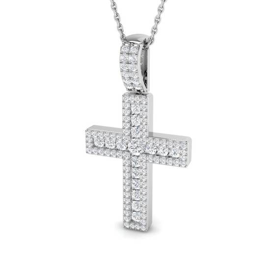 0.58ct I1/G Round cut Diamonds Cross Pendant in 9k White Gold