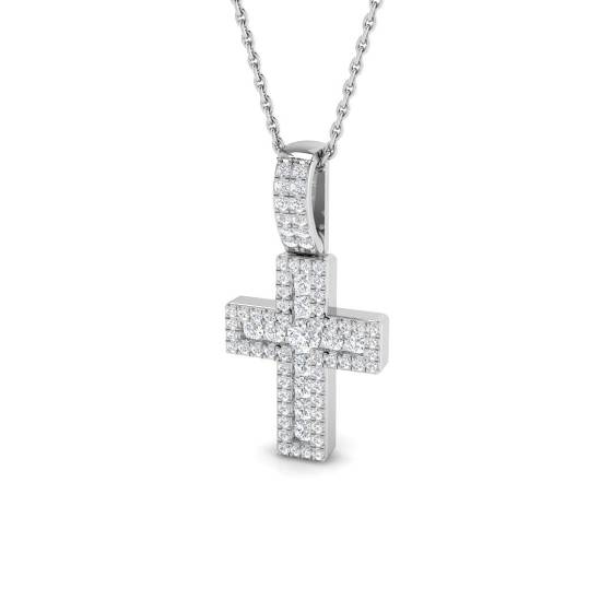 0.44ct I1/G Round cut Diamonds Cross Pendant in 9k White Gold