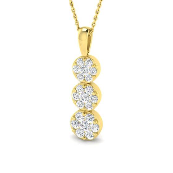 1.02ct I1/G Round cut Diamond Cluster Pendant in 9k Yellow Gold