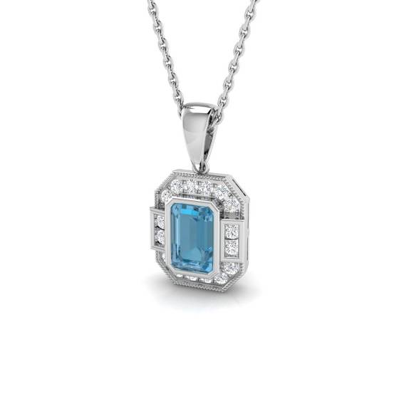 0.82ct I1/G Emerald cut Blue Topaz Gemstone Pendant in 9k White Gold