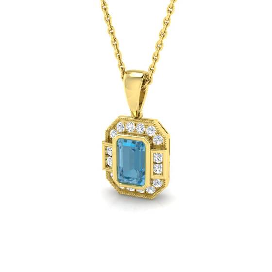 0.82ct I1/G Emerald cut Blue Topaz Gemstone Pendant in 9k Yellow Gold