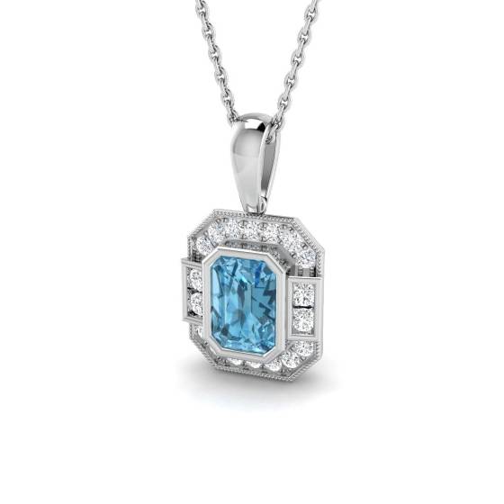 1.29ct I1/G Emerald cut Blue Topaz Gemstone Pendant in 9k White Gold