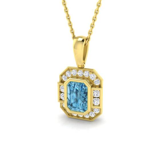 1.29ct I1/G Emerald cut Blue Topaz Gemstone Pendant in 9k Yellow Gold