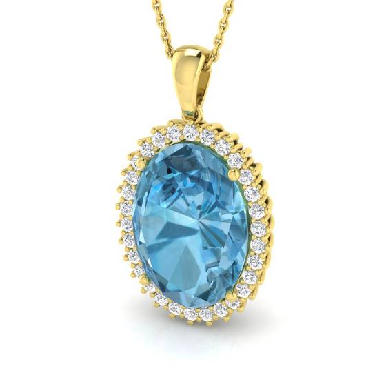 11.96ct I1/G Oval cut Blue Topaz Gemstone Pendant in 9k Yellow Gold