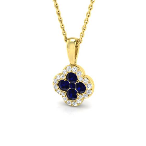 0.49ct I1/G Round cut Diamonds Blue Sapphire Gemstone Pendant in 9k Yellow Gold