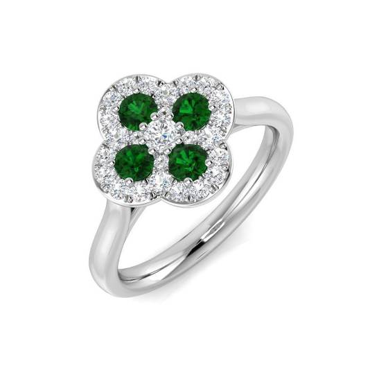 0.66ct SI2/G Round cut Green Emerald Gemstone Ring in Platinum