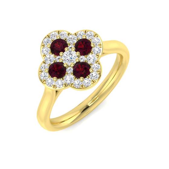 0.64ct SI2/G Round cut Ruby Gemstone Ring in 18k Yellow Gold