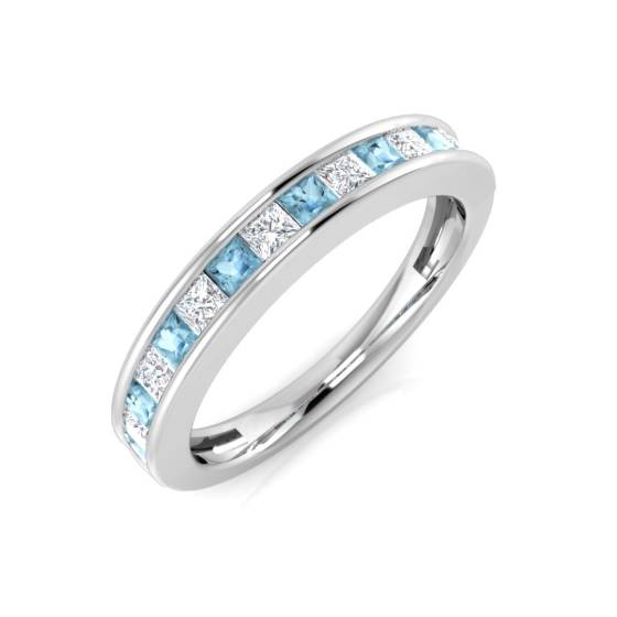 0.78ct SI2/G Princess cut Aquamarine Gemstone Ring in 9k White Gold