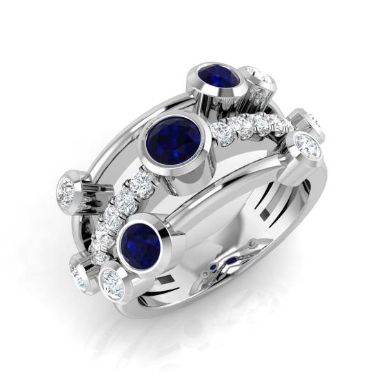 1.22ct SI2/G Round cut Blue Sapphire Gemstone Ring in 9k White Gold