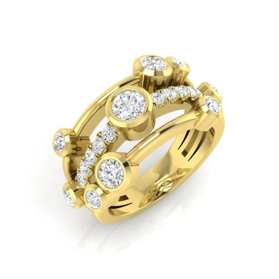 1.26ct SI2/G Round cut Diamond Bubble Ring in 18k Yellow Gold