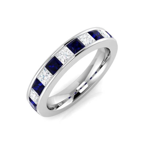 1.24ct SI1/G Princess cut Blue Sapphire Gemstone Ring in Platinum