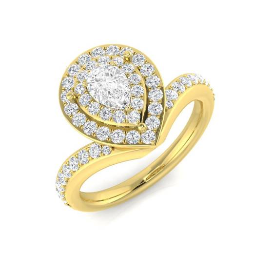 0.85ct SI2/G Pear cut Diamond Halo Ring in 18k Yellow Gold