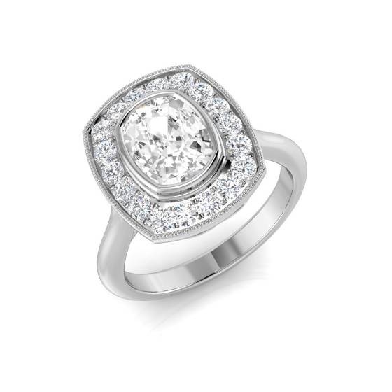 1.30ct I1/ Cushion cut Halo Diamond Ring in Platinum