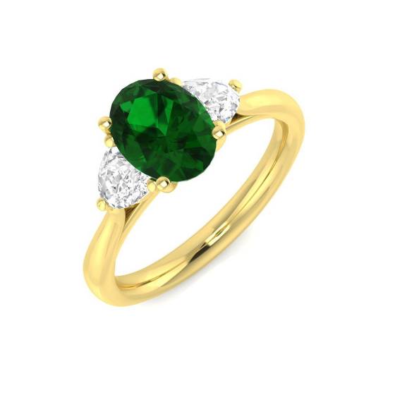 1.70ct SI2/G Oval cut Green Emerald Gemstone Ring in 18k Yellow Gold