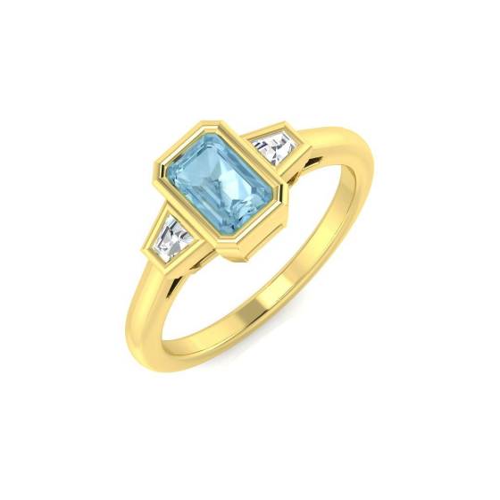 0.62ct SI2/G Emerald cut Aquamarine Gemstone Ring in 9k Yellow Gold