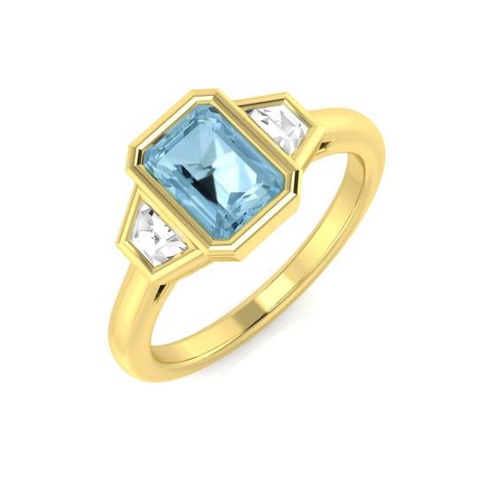 1.10ct SI2/G Emerald cut Aquamarine Gemstone Ring in 9k Yellow Gold