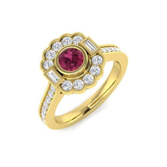 0.90ct SI2/G Round cut Pink Tourmaline Gemstone Ring in 18k Yellow Gold