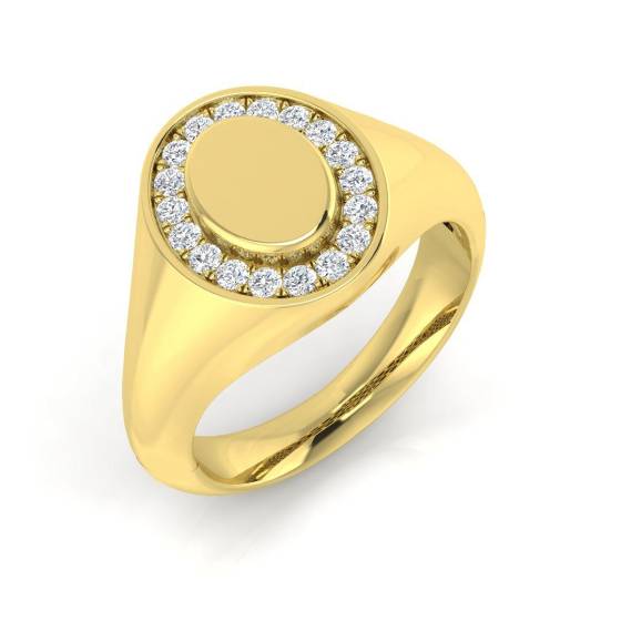 0.22ct SI2/G Round cut Diamond Signet Ring in 18k Yellow Gold