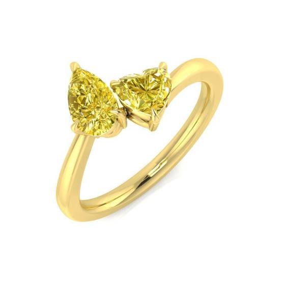 0.87ct Heart cut Yellow Diamond 2 Stone Ring in 18k Yellow Gold