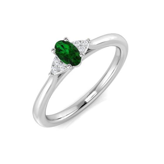 0.26ct SI2/G Oval cut Emerald Gemstone Ring in 9k White Gold