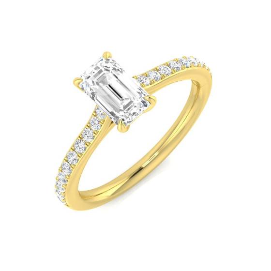 1.15ct SI1/G Emerald cut Shoulder Set Engagement Ring in 18k Yellow Gold