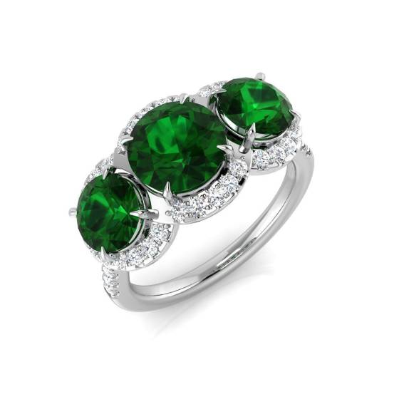 3.62ct SI2/G Round cut Green Emerald Gemstone Ring in Platinum