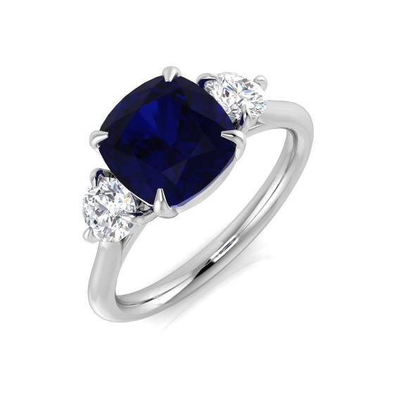 2.27ct SI1/G Cushion cut Blue Sapphire Gemstone Ring in Platinum