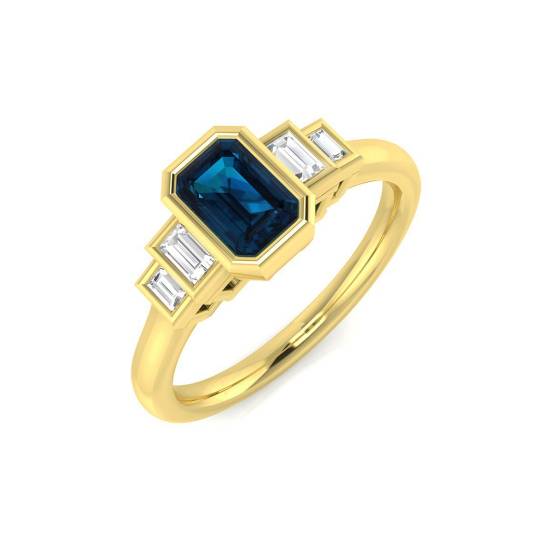 0.96ct SI2/G Emerald cut Blue Topaz Gemstone Ring in 9k Yellow Gold