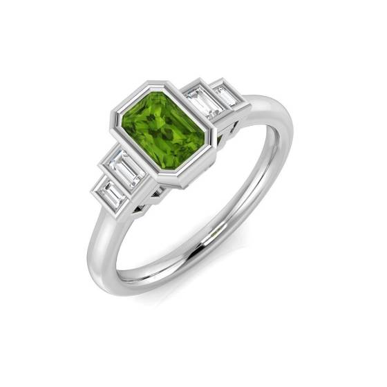 0.86ct SI2/G Emerald cut Peridot Gemstone Ring in 9k White Gold