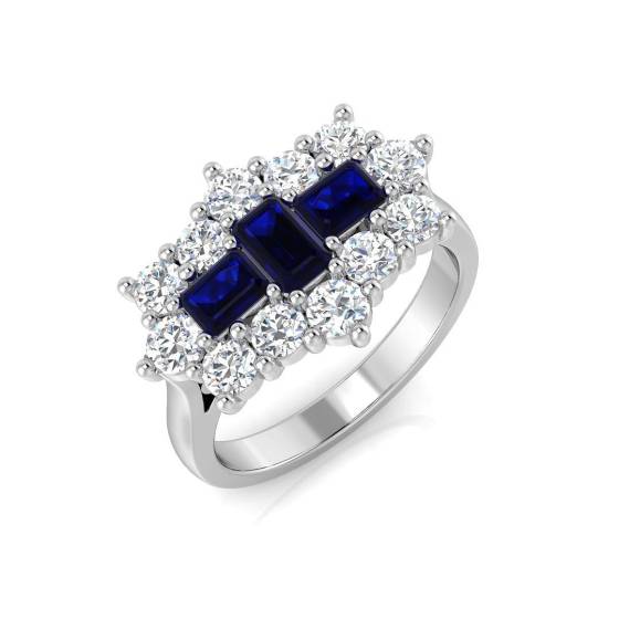 2.35ct SI2/G Emerald cut Blue Sapphire Gemstone Ring in Platinum