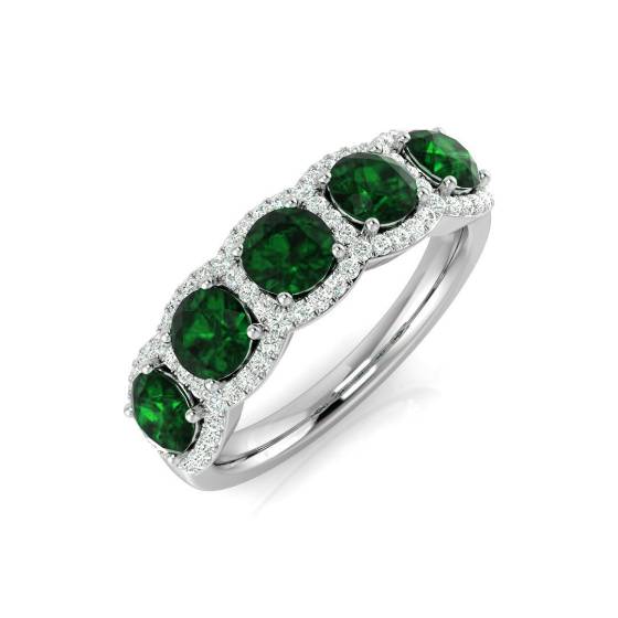 1.55ct SI2/G Round cut Green Emerald Gemstone Ring in Platinum