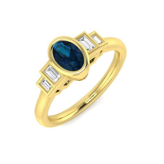 0.62ct SI2/G Oval cut Blue Topaz Gemstone Ring in 9k Yellow Gold