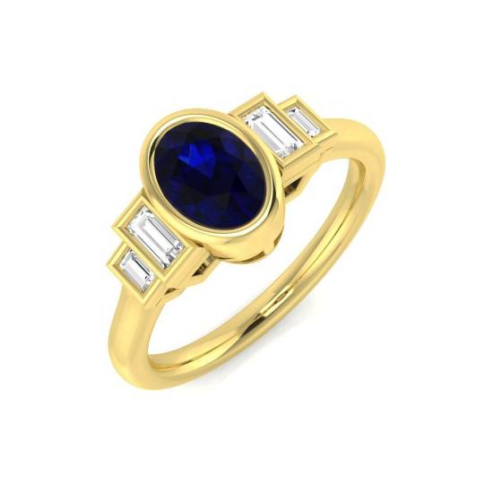 1.24ct SI2/G Oval cut Blue Sapphire Gemstone Ring in 18k Yellow Gold