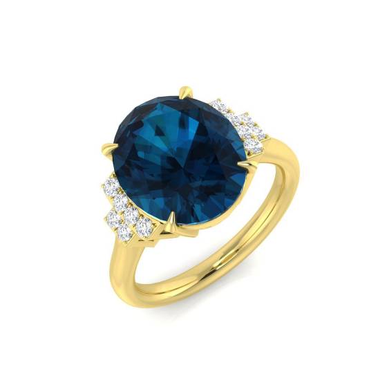 5.57ct SI2/G Oval cut Blue Topaz Gemstone Ring in 9k Yellow Gold