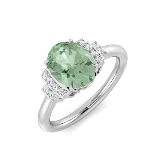 1.93ct I1/G Oval cut Green Amethyst Gemstone Ring in 9k White Gold