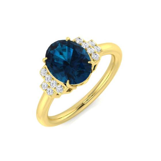 2.30ct SI2/G Oval cut Blue Topaz Gemstone Ring in 9k Yellow Gold