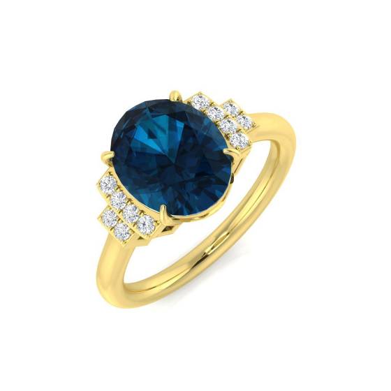 3.21ct I1/G Oval cut Blue Topaz Gemstone Ring in 9k Yellow Gold