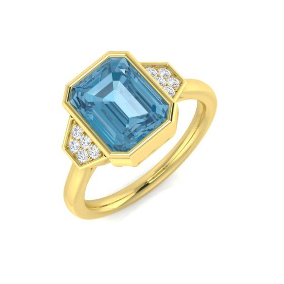 3.83ct SI2/G Emerald cut Blue Topaz Gemstone Ring in 9k Yellow Gold