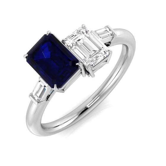 1.72ct SI1/G Emerald cut Blue Sapphire Gemstone Ring in Platinum