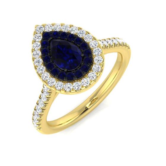 1.11ct SI2/G Pear cut Blue Sapphire Gemstone Ring in 18k Yellow Gold