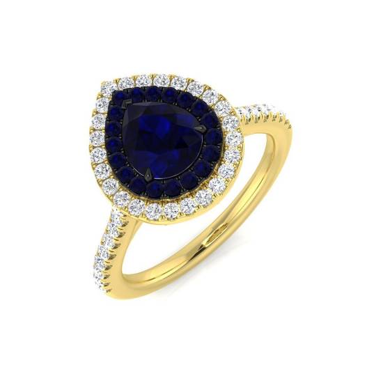 1.27ct SI2/G Pear cut Blue Sapphire Gemstone Ring in 18k Yellow Gold