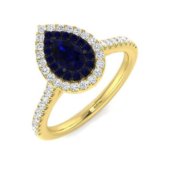 0.72ct SI2/G Pear cut Blue Sapphire Gemstone Ring in 18k Yellow Gold