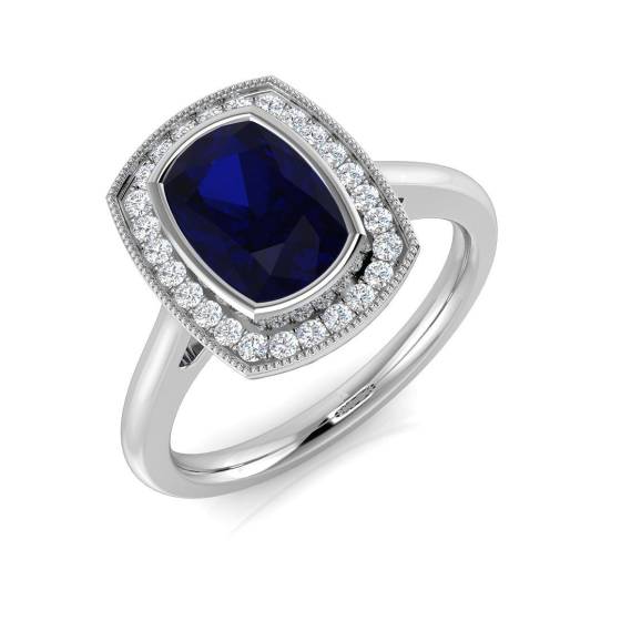 1.72ct SI2/G Cushion cut Blue Sapphire Gemstone Ring in Platinum