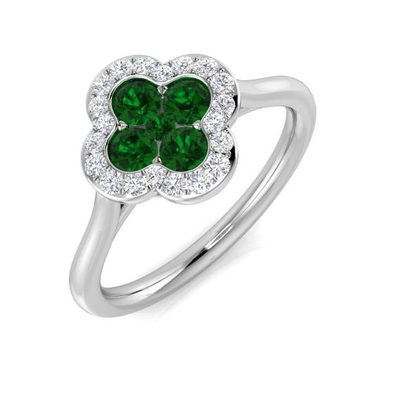 0.48ct SI2/G Round cut Green Emerald Gemstone Ring in Platinum