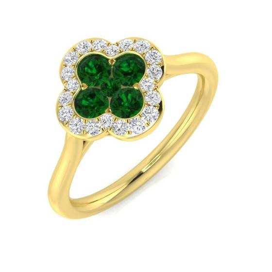 0.48ct SI2/G Round cut Green Emerald Gemstone Ring in 18k Yellow Gold