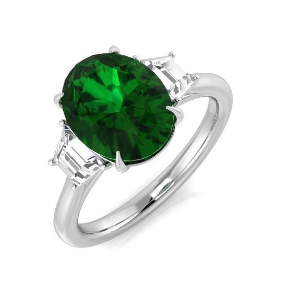 2.54ct SI1/G Oval cut Green Emerald Gemstone Ring in Platinum