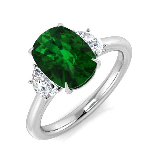 1.95ct SI2/G Oval cut Green Emerald Gemstone Ring in Platinum