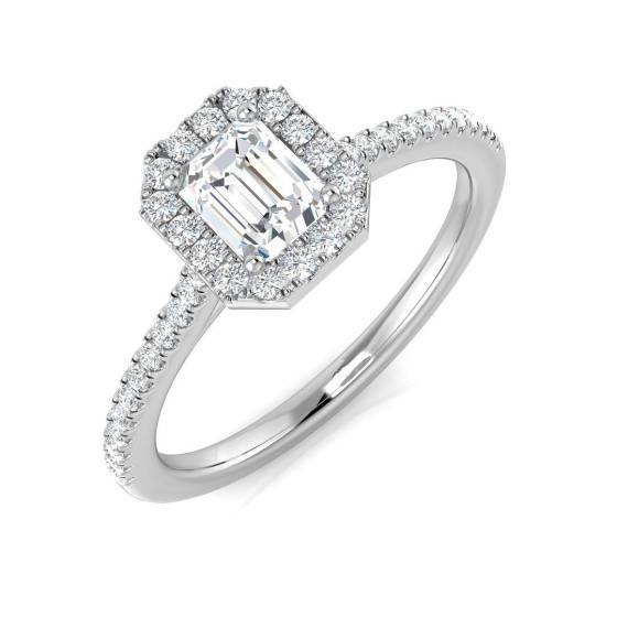 0.54ct SI1/G Emerald cut Diamond Halo Ring in Platinum