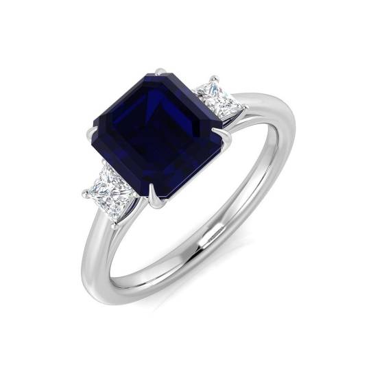 2.71ct SI1/G Emerald cut Blue Sapphire Gemstone Ring in Platinum